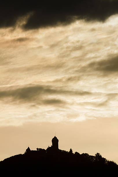 silhouette der französischen burg haut-koenigsbourg im elsass - koenigsbourg stock-fotos und bilder