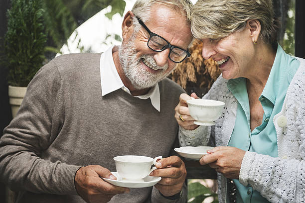 Senior Couple Afternoon Tea Drinking Relax Concept