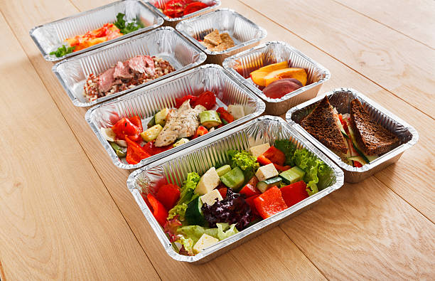istock Healthy food in boxes, diet concept. 635966062