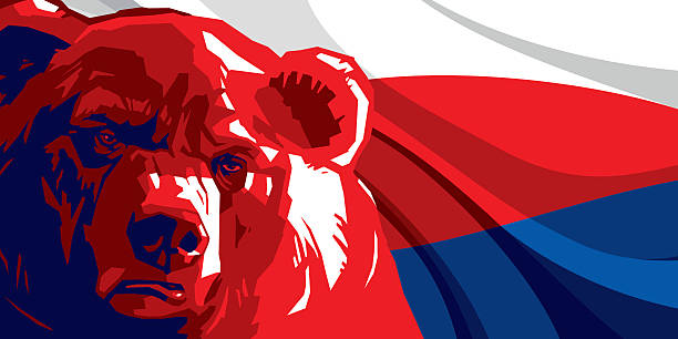 ilustrações de stock, clip art, desenhos animados e ícones de angry bear against and russian flag - russia