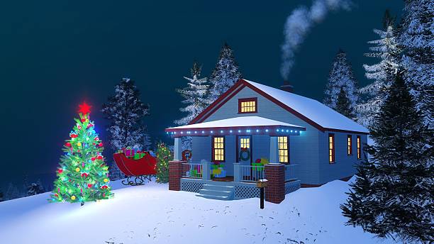 istock Cozy rustic house decorated for Christmas night 635968004
