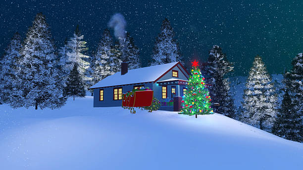 istock House and decorated Christmas tree at night 635969372