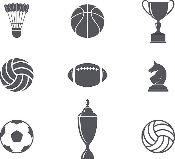 ilustraciones, imágenes clip art, dibujos animados e iconos de stock de deporte. grupo de iconos - vector soccer ball sports equipment ball