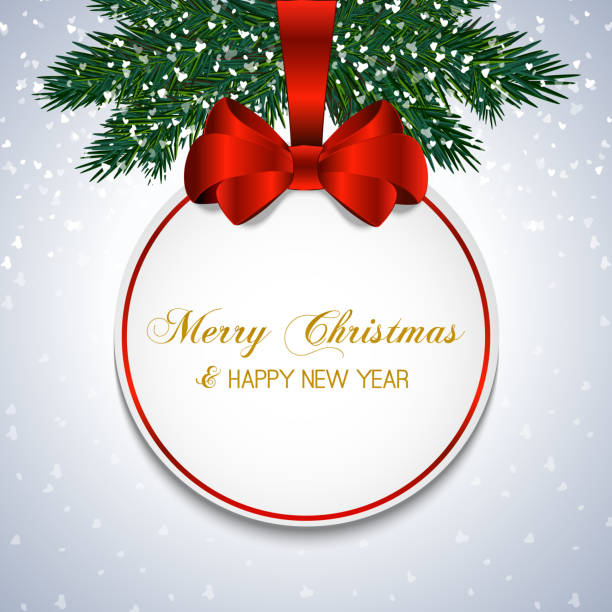 рождественская подарочная открытка с лентой и атласным красным бантом. - christmas backgrounds gift bow stock illustrations