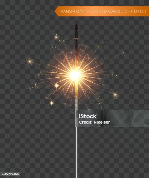 Christmas Realistic Bengal Light Effect Isolated Sparkler Light Stock Illustration - Download Image Now