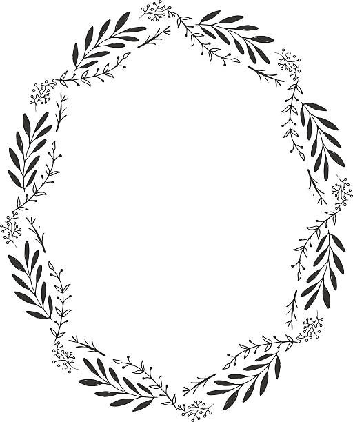 Oval floral frame Hand drawn vector oval decorative frame for your design. Leaves and floral elements.  picture frame frame ellipse black stock illustrations