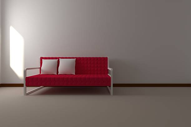 istock 3d rendering of Red sofa in a white room 635980216