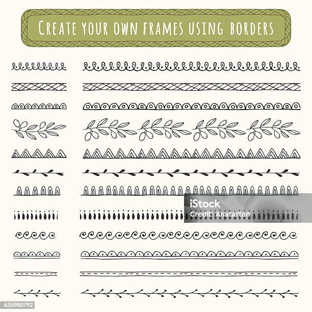 Schwarze Handgezeichnete Ränder Und Trennwände Stock Vektor Art und mehr Bilder von Einzellinie - Einzellinie, Gestreift, In einer Reihe