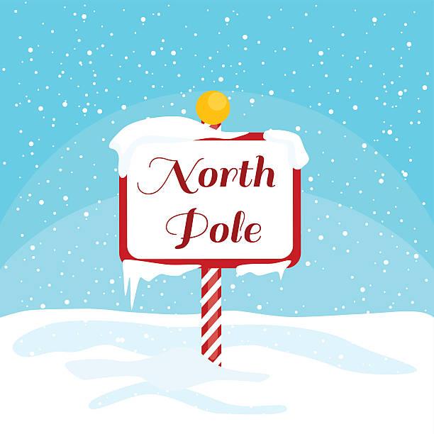 ilustraciones, imágenes clip art, dibujos animados e iconos de stock de ilustración de navidad vectorial con un signo del polo norte con nieve - pole sign north north pole