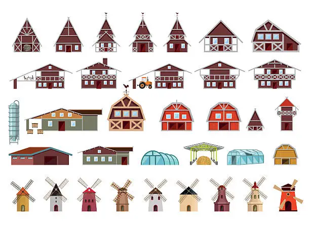 Vector illustration of Farm buildings and constructions