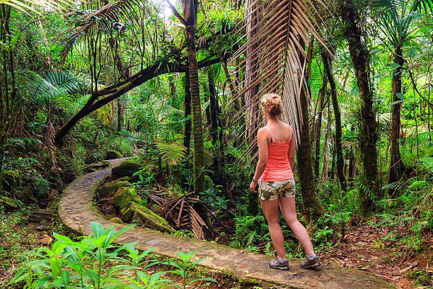 istock Jungle woman hiking 635986552