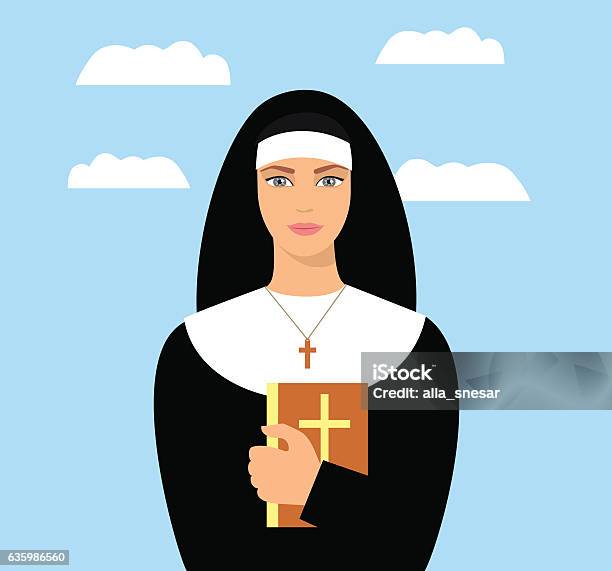 Young Nun With A Bible In Hand Cartoon Nun Stock Illustration - Download  Image Now - Women, Drawing - Art Product, Nun - iStock
