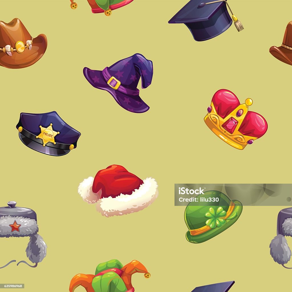 Fun Hat Vector Seamless Pattern With Funny Cartoon Hats Stock Illustration - Download ...
