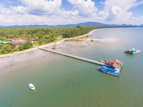 Aerial panoramic view from cliff on pakmeng beach south of thailand near krabi