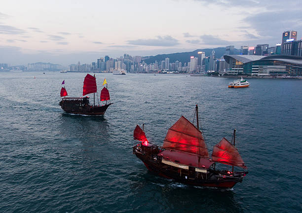 istock Hong Kong harbour in sunset time 635987276