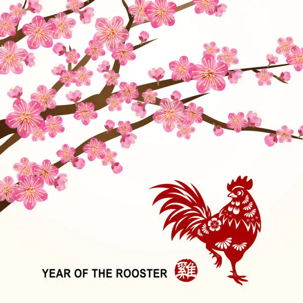 Vector illustration of Plum Blossom of Rooster Year