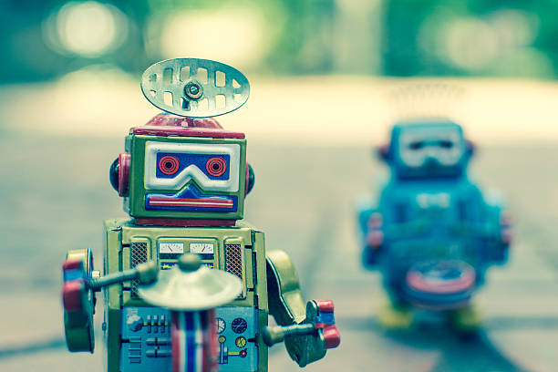 istock Old robot toy, vintage color style. 635990888