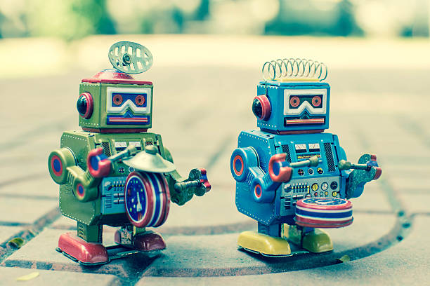 istock Old robot toy, vintage color style. 635991714