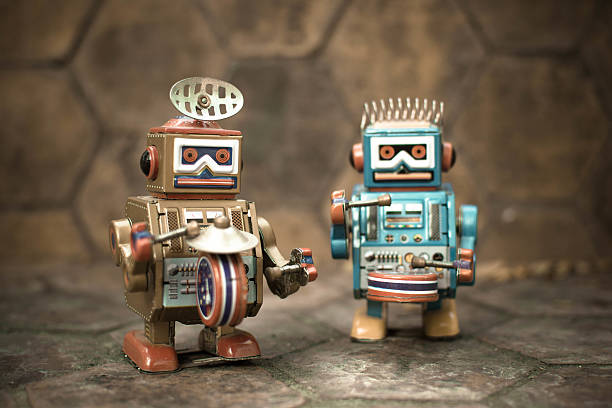 istock Old robot toy, vintage color style. 635991992