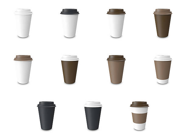 istock Set, collection white paper Cup with label and without  isolated 635992196