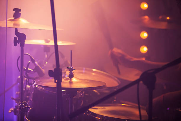 istock Live music colorful background, drummer 635992404