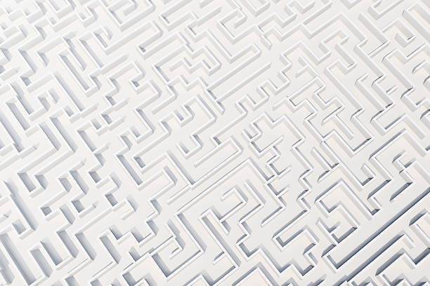 istock Top view of white labyrinth. 3d rendering 635993522
