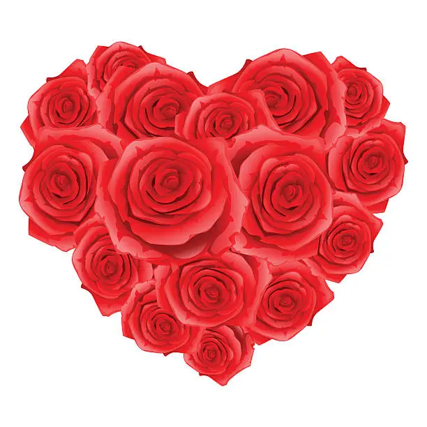 Vector illustration of Heart of red realistic roses. Happy Valentine day greeting card