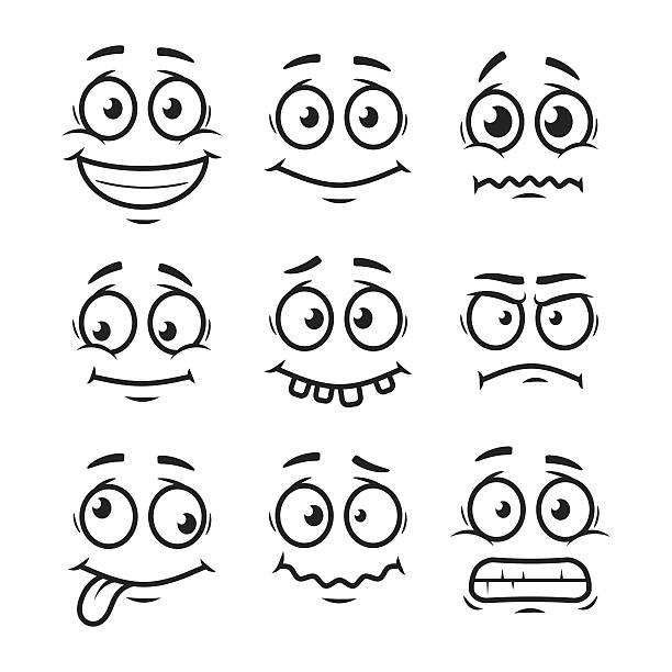 ilustraciones, imágenes clip art, dibujos animados e iconos de stock de conjunto de dibujos animados caras - smiley face smiling sign people