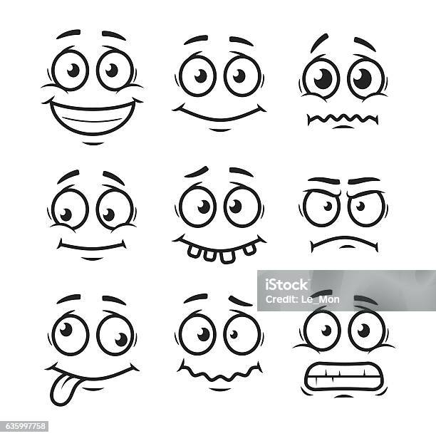 Cartoon Faces Set Stock Illustration - Download Image Now - Fear, Facial Expression, Drawing - Activity