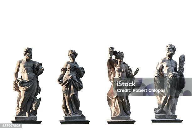 Four Gods On White Background Stock Photo - Download Image Now - Statue, Zeus, Greek Culture