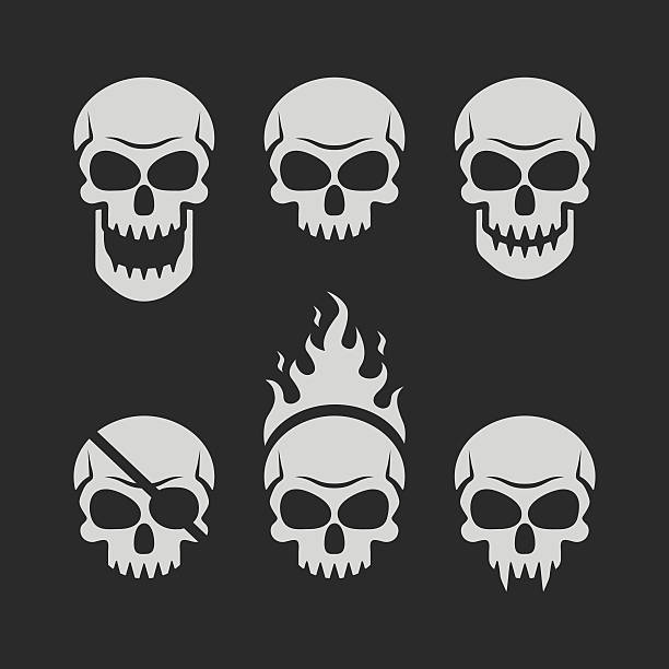 ilustrações de stock, clip art, desenhos animados e ícones de skulls set on black background - characters shock concepts old fashioned