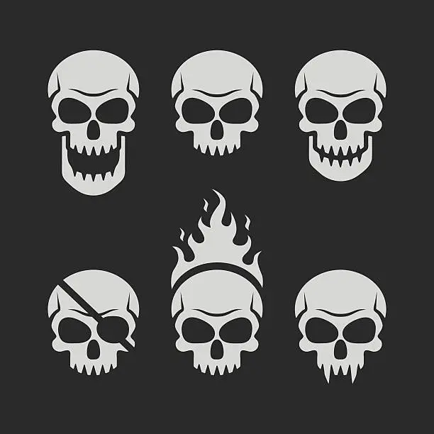 Vector illustration of Skulls set on black background