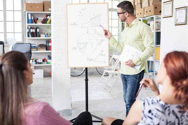istock Young man making presentation in front of his colleagues 635999194