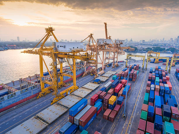 istock Aerial view of Industrial and Container ship logistic the harbor 635999230