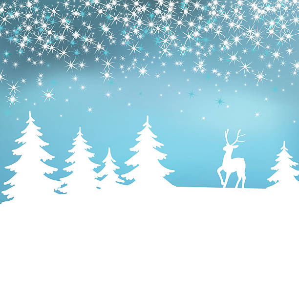 istock Christmas background. Winter landscape with deer. White fairy forest. 635999254