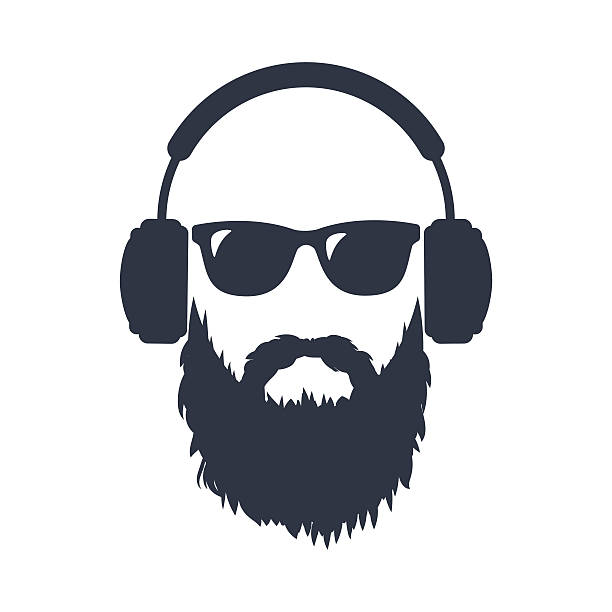 Bearded man in sunglasses and headphones Bearded man in sunglasses and headphones background of the cool guy wearing sunglasses stock illustrations