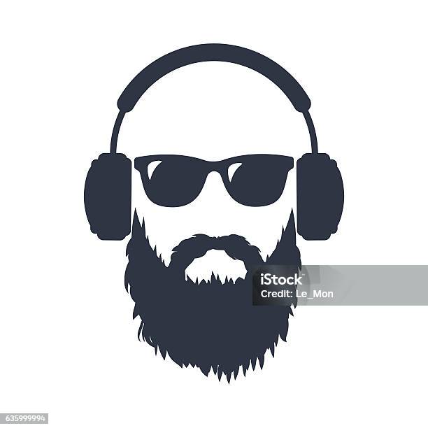Bearded Man In Sunglasses And Headphones Stock Illustration - Download Image Now - Beard, Icon Symbol, Men