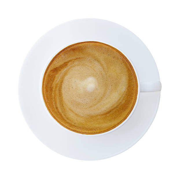 istock Top view of hot coffee latte cappuccino cup with saucer 636002468