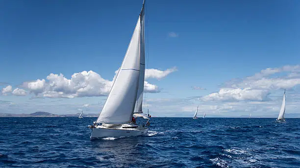 Yachting regatta in the Mediterranean sea near the Syros island
