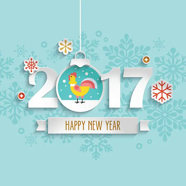 Vector illustration of Happy New Year 2017 design with paper cut decoration ball