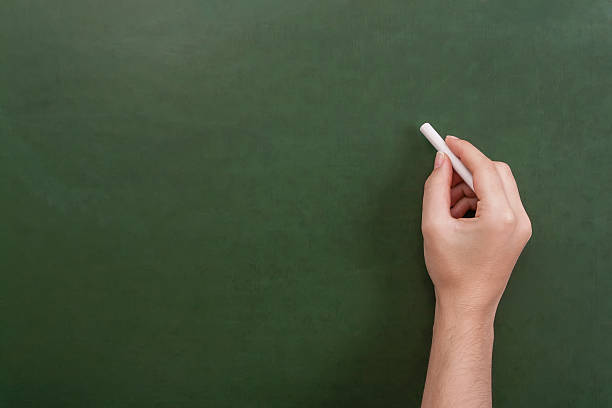 istock teacher holding a chalk about to write on a chalkboard 636006142