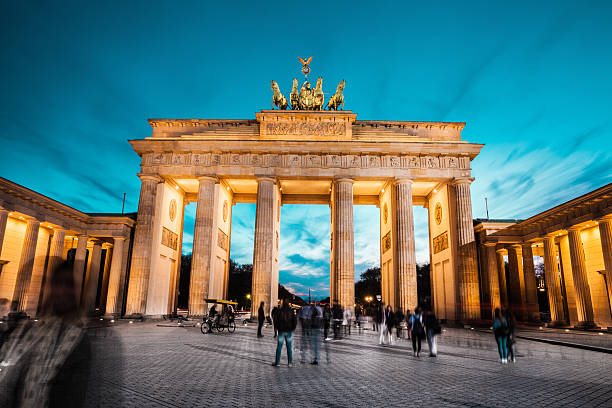 istock Berlin cityscape at night - Brandenburg Gate 636006786