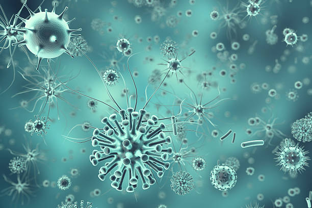 감염된 유기체, 바이러스 질환 전염병, 바이러스 추상화 바이러스 렌더링 - micro organism 뉴스 사진 이미지