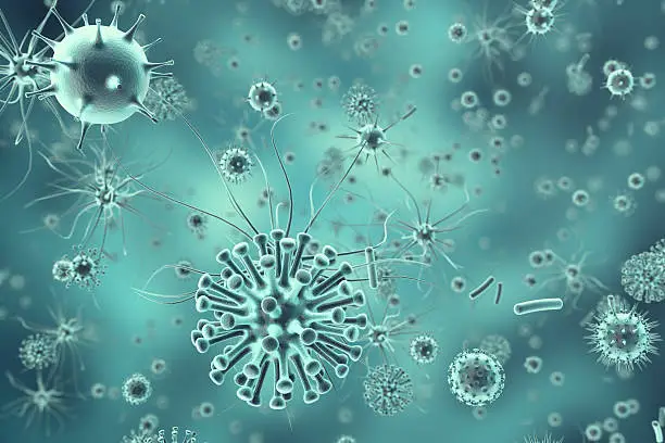 Photo of rendering viruses in infected organism, viral disease epidemic, virus abstract