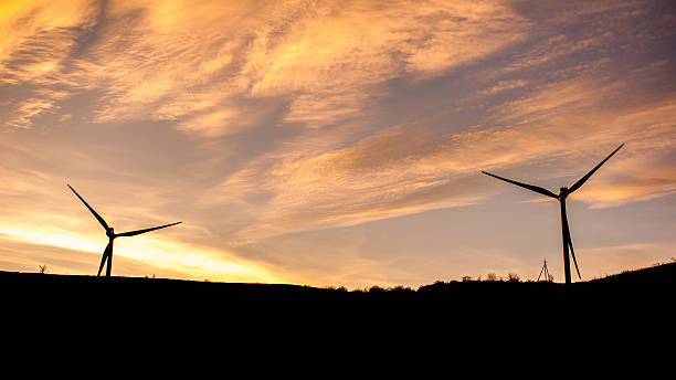istock Wind turbine power generator farm at sunset, Georgia 636011186