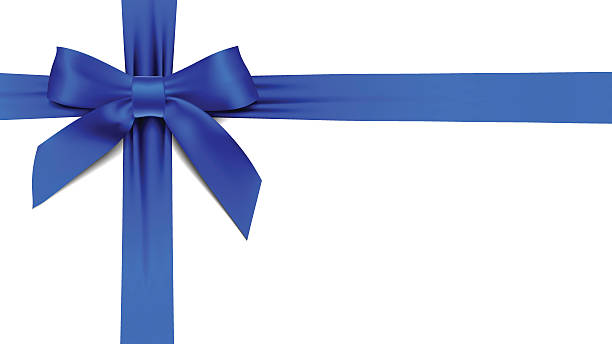 kartka z życzeniami z realistyczną niebieską kokardą na białym tle - blue bow ribbon gift stock illustrations