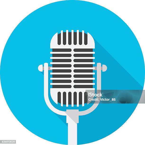 Old Microphone Icon With Long Shadow Stock Illustration - Download Image Now - Microphone, Retro Style, Radio