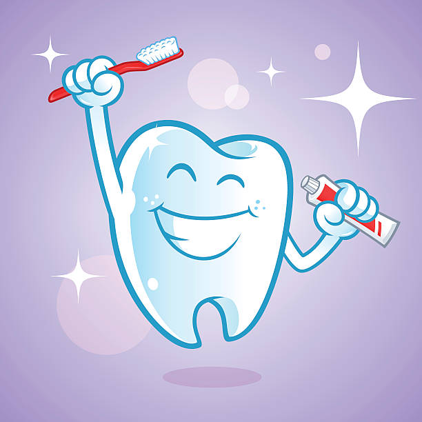 Tooth Sympathetic tooth with a big smile, He has a toothbrush maintaining oral hygine animation stock illustrations