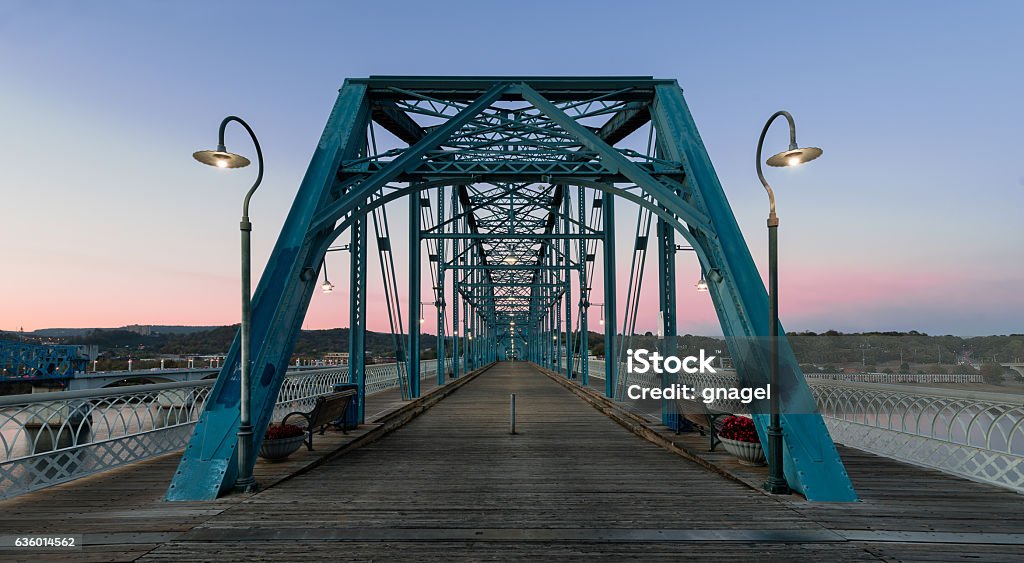 Walnut Street Bridge Walnut Street pedestrian Bridge across the Tennessee River in Chattanooga, Tennessee Chattanooga Stock Photo
