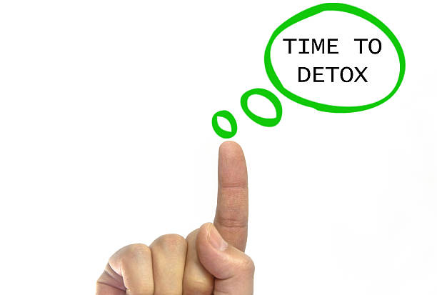 istock Hand writing time to detox with green talking bubble 636014816